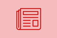 An image shows a graphic icon of a newspaper on light red background