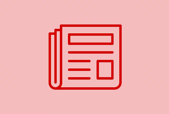 An image shows a graphic icon of a newspaper on light red background