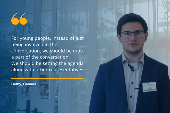 Portrait of a young participant stating: "For young people, instead of just being involved in the conversation, we should be more a part of the conversation. We should be setting the agenda along with other representatives."