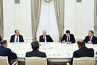 Vladimir Putin, President of Russia, attends a meeting with Abbas Araghchi, Foreign Minister of Iran, at the Moscow Kremlin.
