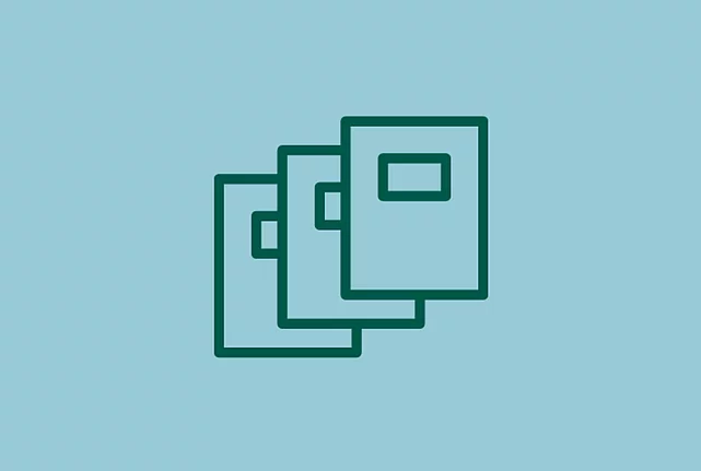 An image shows a graphic icon of three magazines on blue background