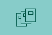 An image shows a graphic icon of three magazines on mint background