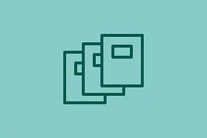 An image shows a graphic icon of three magazines on mint background