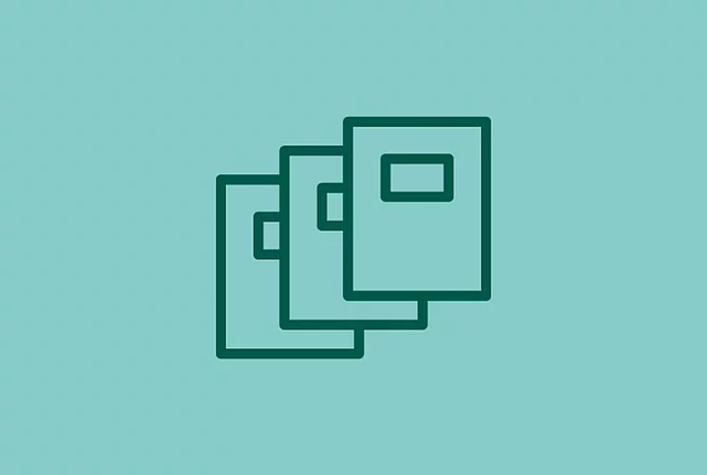 An image shows a graphic icon of three magazines on mint background