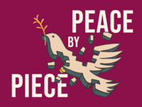 An image shows a peace dove in pieces over the headline 'Peace by Piece'