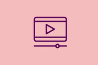 An image shows a graphic icon of a video play signal on light red background