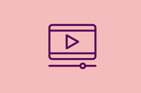 An image shows a graphic icon of a video play signal on light red background