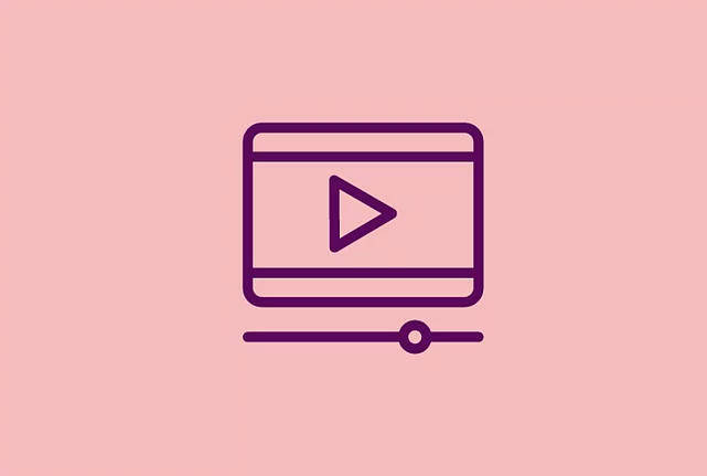 An image shows a graphic icon of a video play signal on light red background
