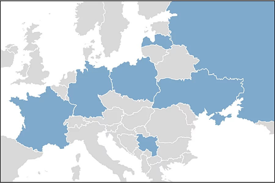 A map of Europe shows the surveyed countries