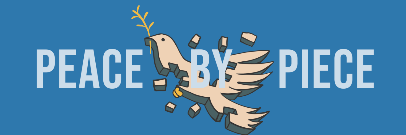 An image shows a peace dove in pieces over the headline 'Peace by Piece'