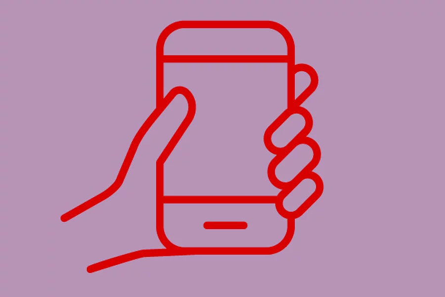 An image shows a graphic icon of a hand holding a smartphone against a light purple background