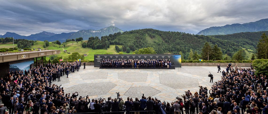 Heads of states pose for the traditional family photo group picture during the Summit on peace in Ukraine, in Stansstad near Lucerne, Switzerland, Saturday, June 15, 2024. Heads of state from around the world gather on the Buergenstock Resort in central Switzerland for the Summit on Peace in Ukraine, on June 15 and 16.
